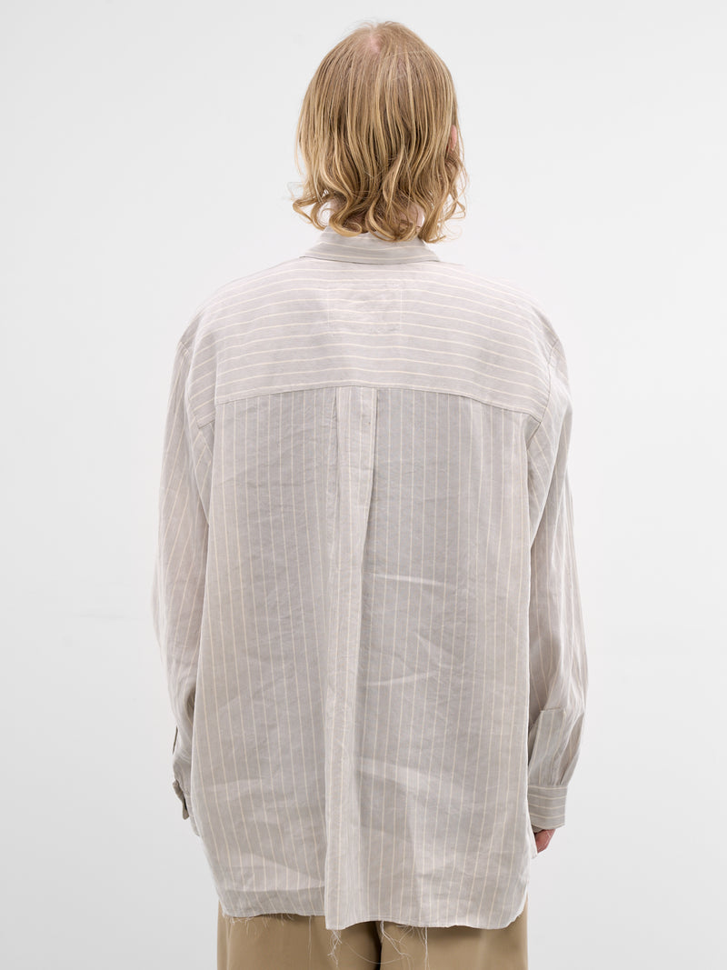 Gray Linen Striped Velcro Shirt (CF-21-04-04-04-GREY-WHITE-STRI)