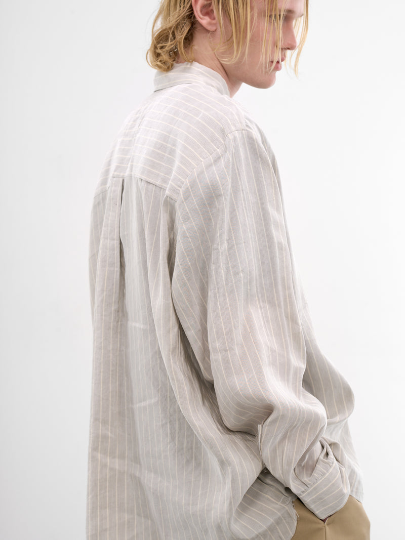 Gray Linen Striped Velcro Shirt (CF-21-04-04-04-GREY-WHITE-STRI)