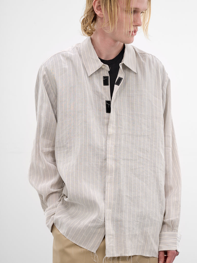 Gray Linen Striped Velcro Shirt (CF-21-04-04-04-GREY-WHITE-STRI)