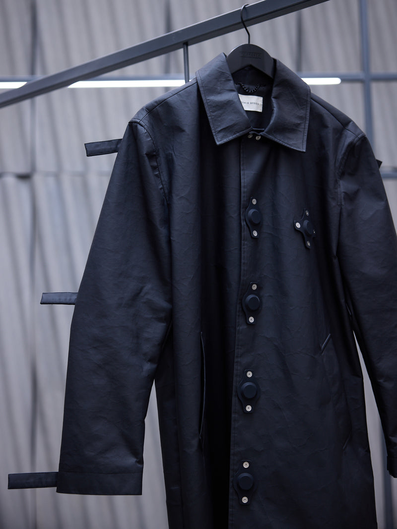 Black Coated Canvas Tab Coat (CG-CWOLCO06-BLACK)