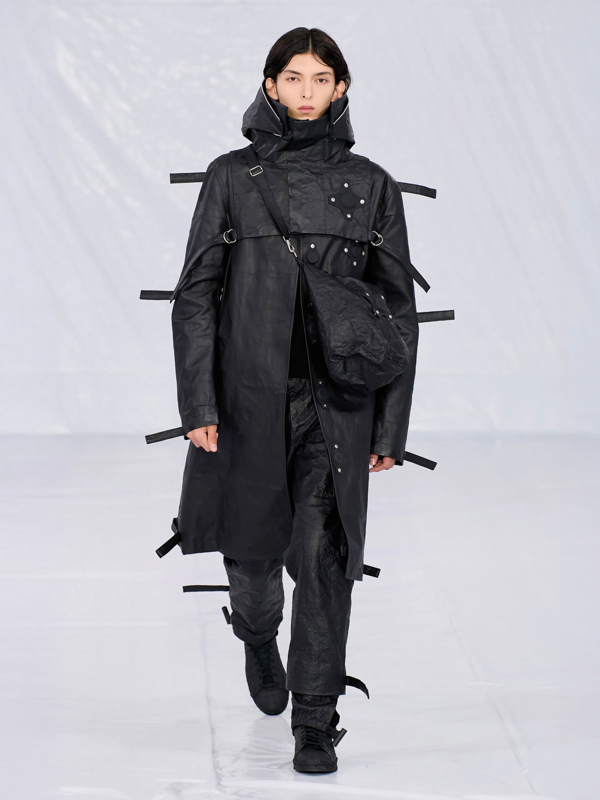 Black Coated Canvas Tab Coat (CG-CWOLCO06-BLACK)