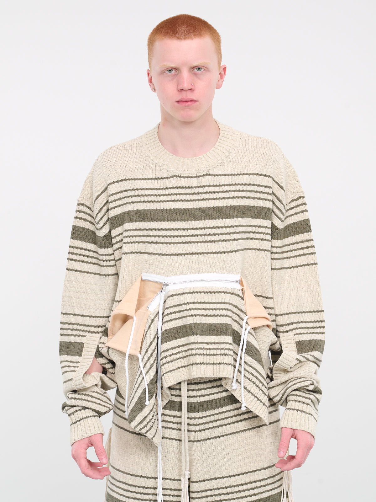 Zip Stripe Sweater (CKNJU47-ECRU-MONO-STRIPE)