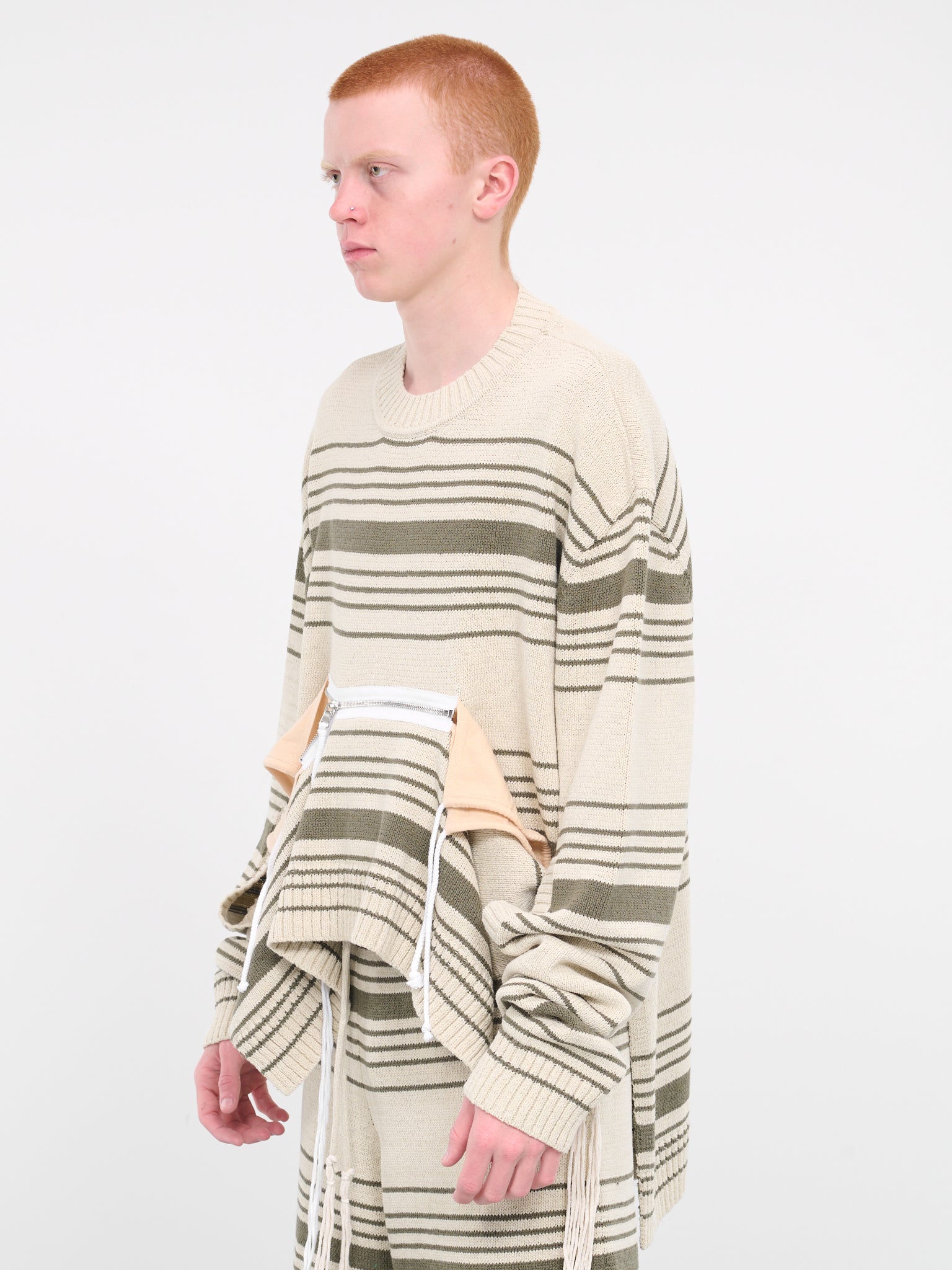 Zip Stripe Sweater (CKNJU47-ECRU-MONO-STRIPE)