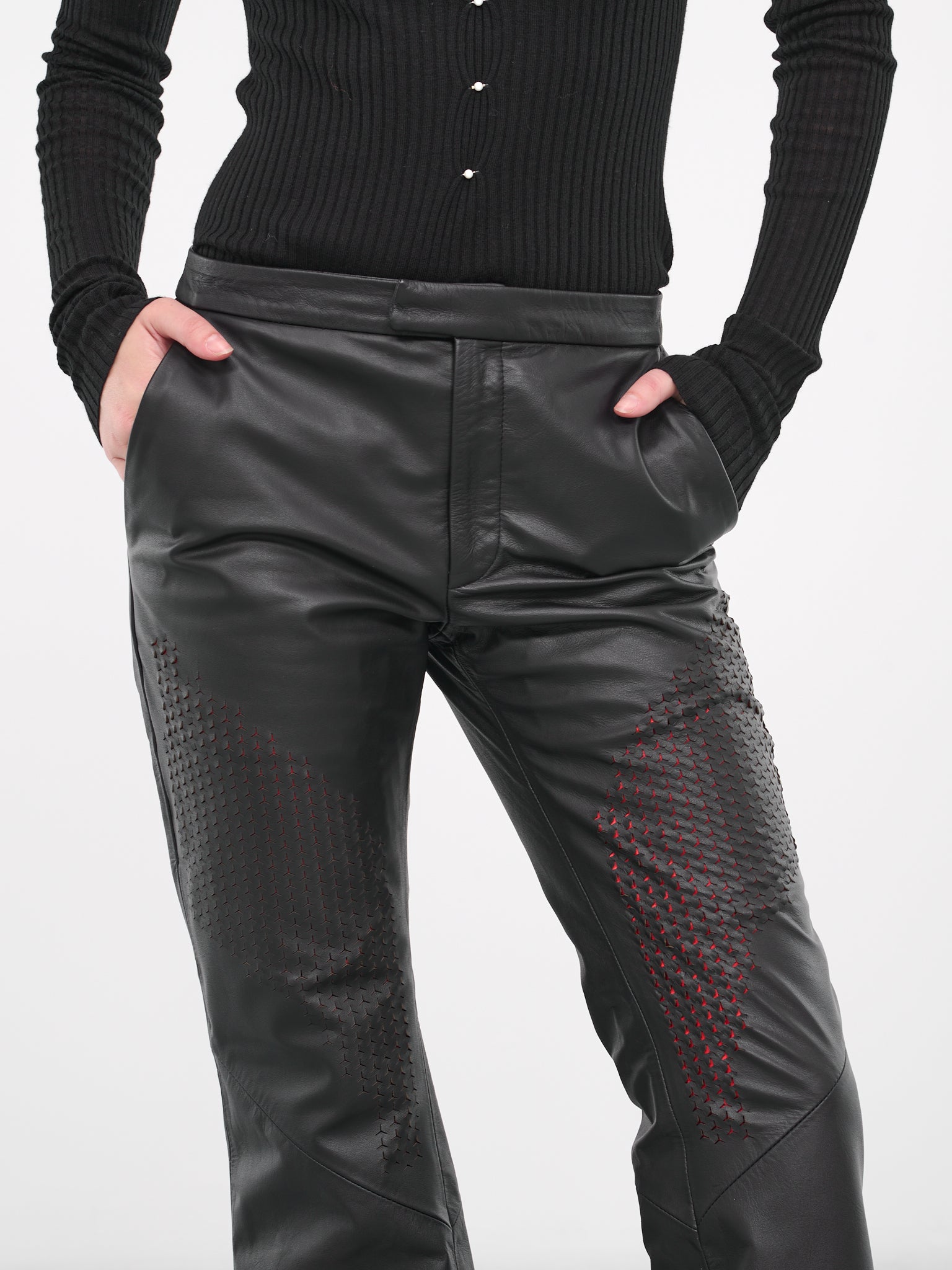 Perforated Leather Pants (CL42WW-BLACK-RED)