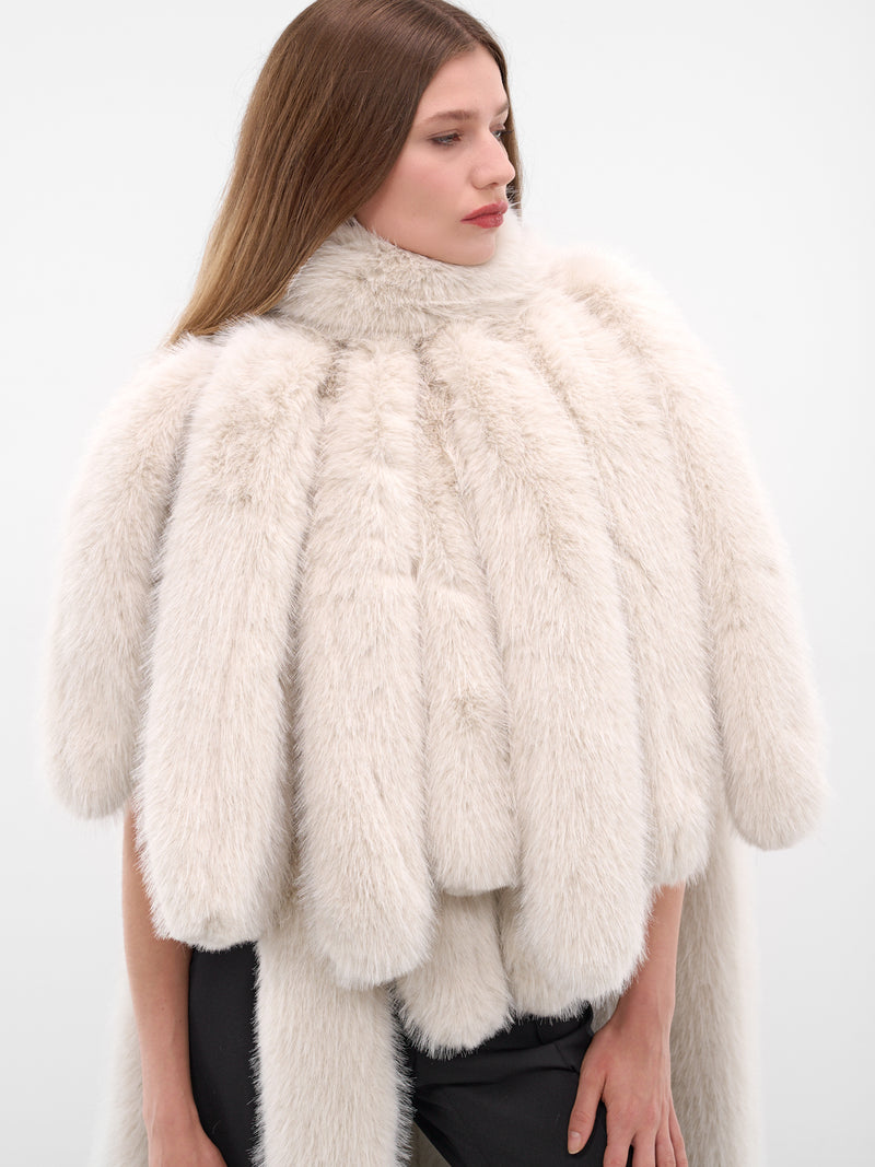 Gray Fur Fringed Cape Coat (CO035-GREY)