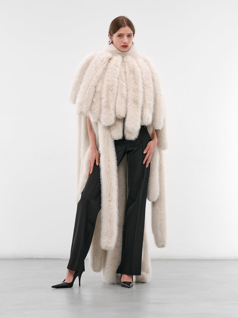 Gray Fur Fringed Cape Coat (CO035-GREY)