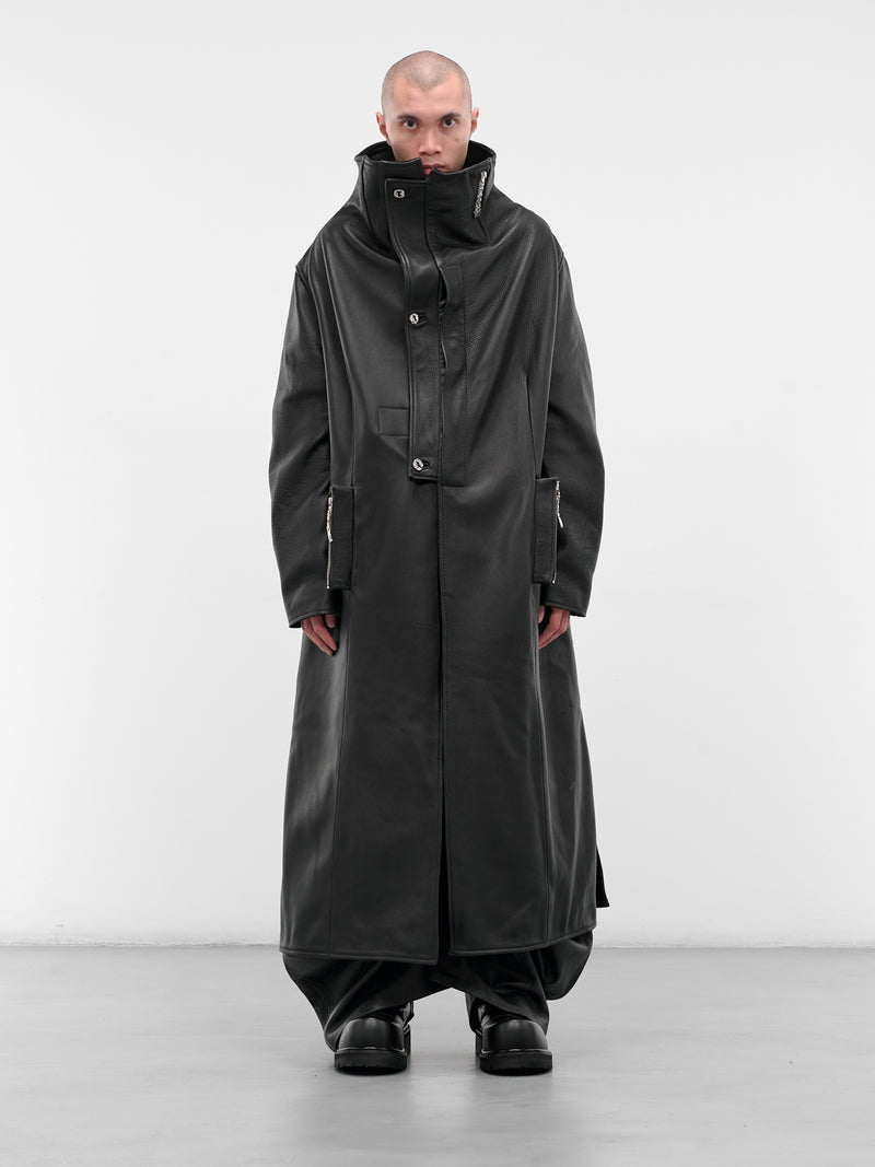 Black Leather Funnel Neck Coat (COLAR-COAT-BLACK)