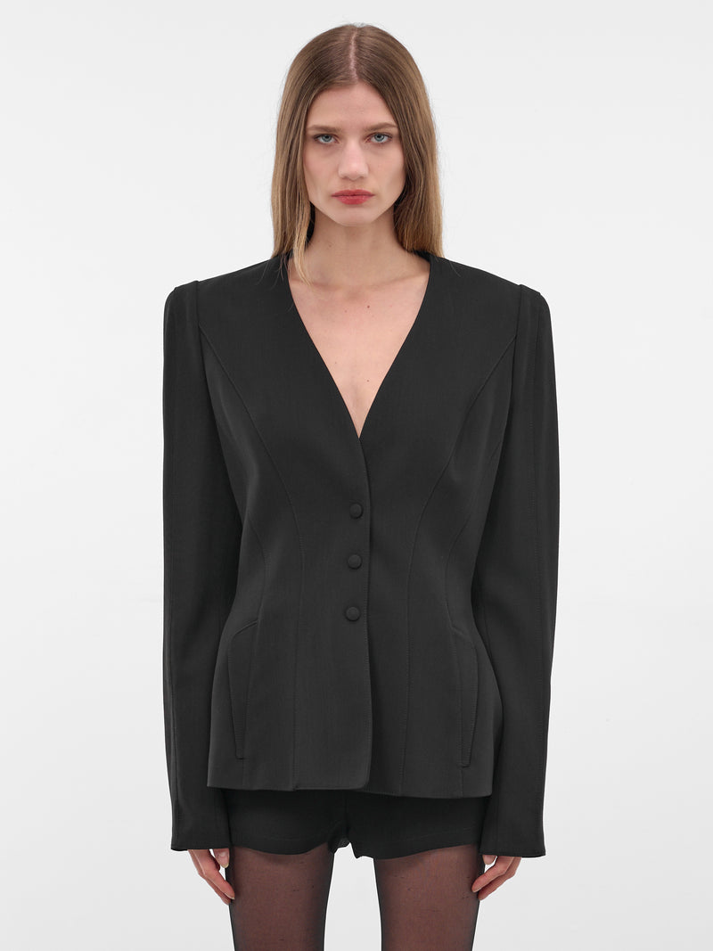 Black Re/edit Wool Lapelless Blazer (COM1VE0475196-BLACK)