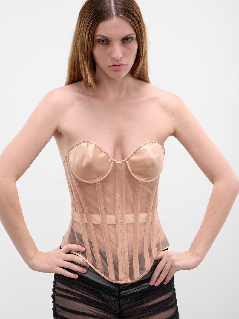 Nude Sheer Lace-Up Corset (COM1CT0121384-PALE-NUDE)