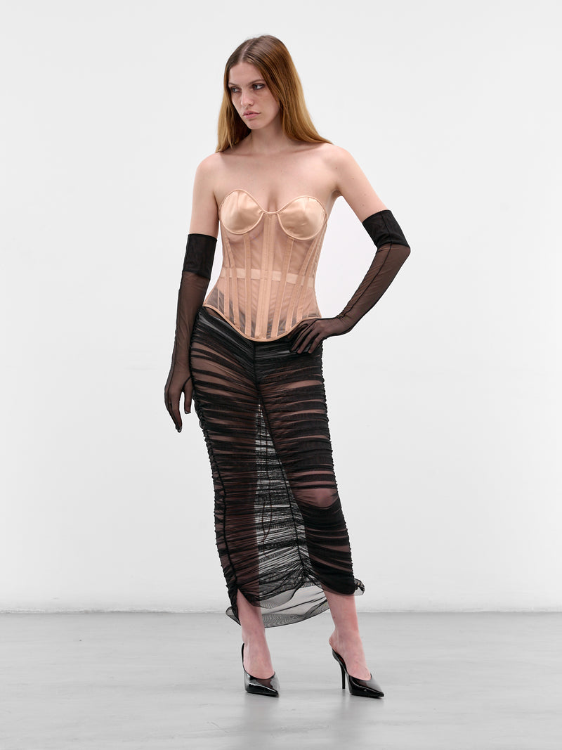 Nude Sheer Lace-Up Corset (COM1CT0121384-PALE-NUDE)