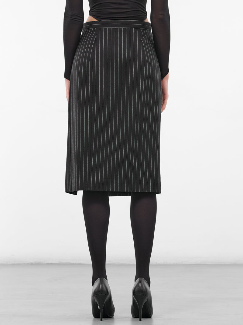 Black Re/edit Wool Pinstripe Pencil Skirt (COM1JU05771001-BLACK-OFF-WHITE)