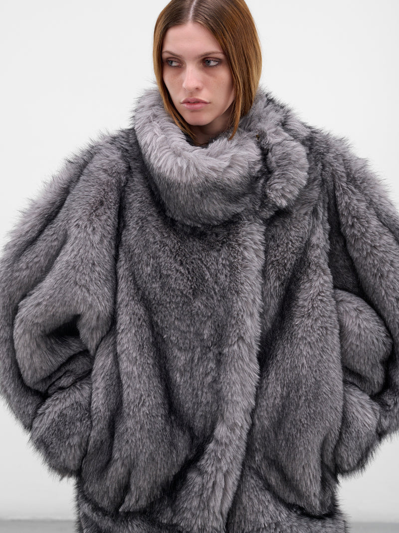 Gray Oversized Vegan Fur Coat (COM1MA0199775-GREY)