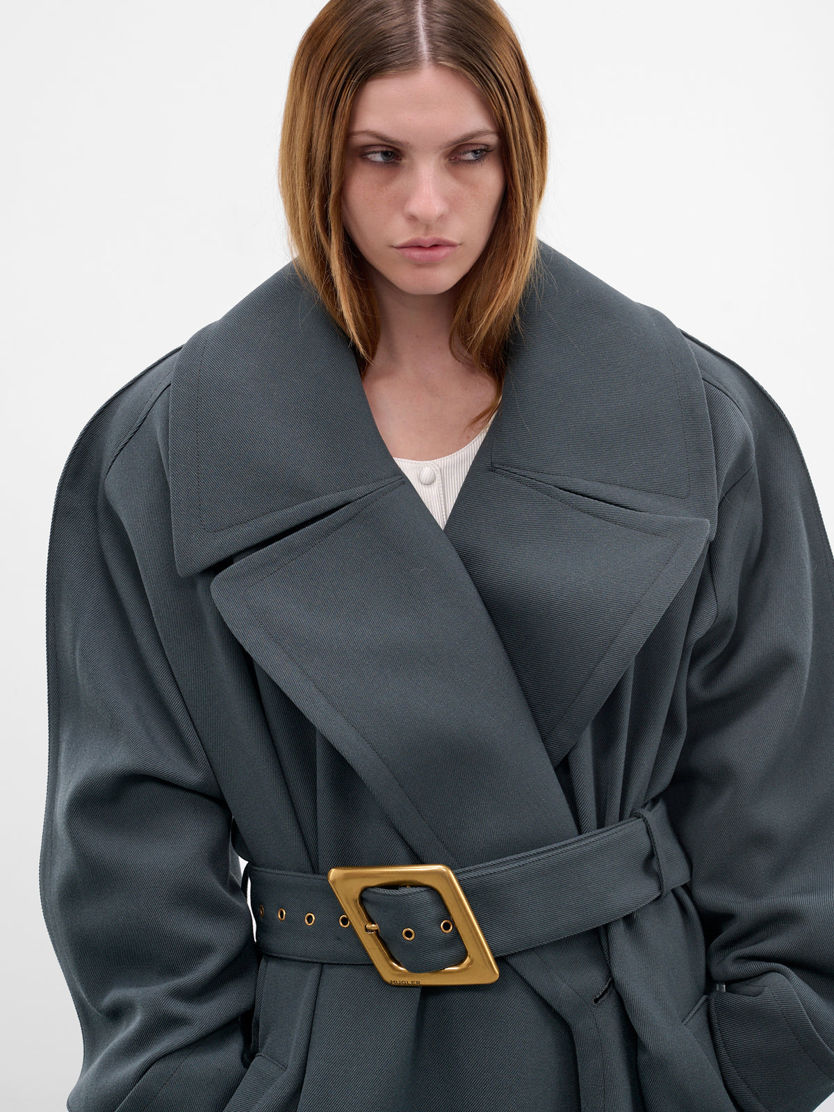 Gray Oversized Asymmetric Wrap Trench (COM1MA0200199-SLATE-GREY)