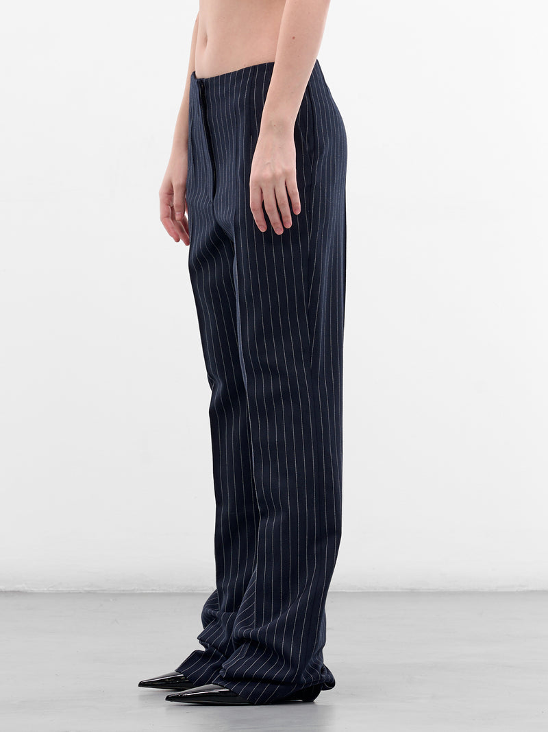 Navy Pinstripe Wool Tailored Trousers (COM1PA05251001-NAVY-WHITE)