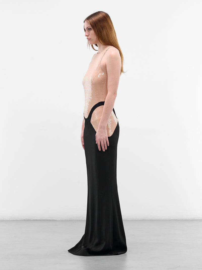 Sequin Trompe L'oeil Skirt Gown (COM1RO17933002-BEIGE-BLACK)