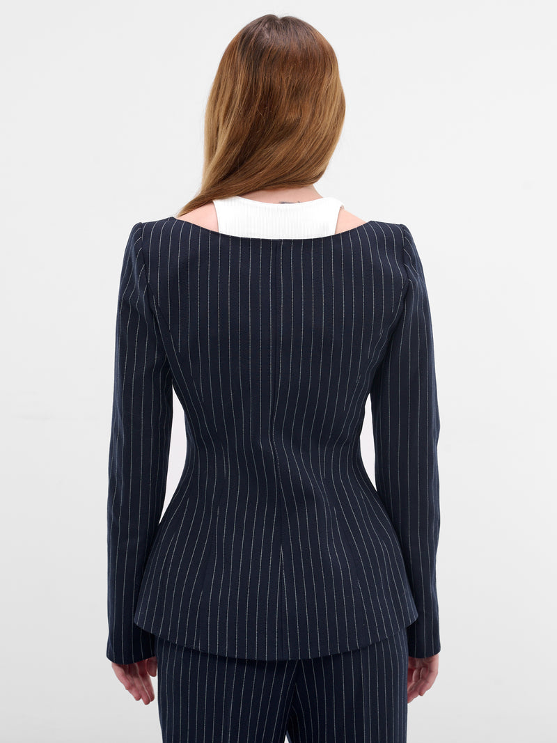 Pinstripe Trompe L'oeil Layered Blazer (COM1VE04741001-NAVY-WHITE)