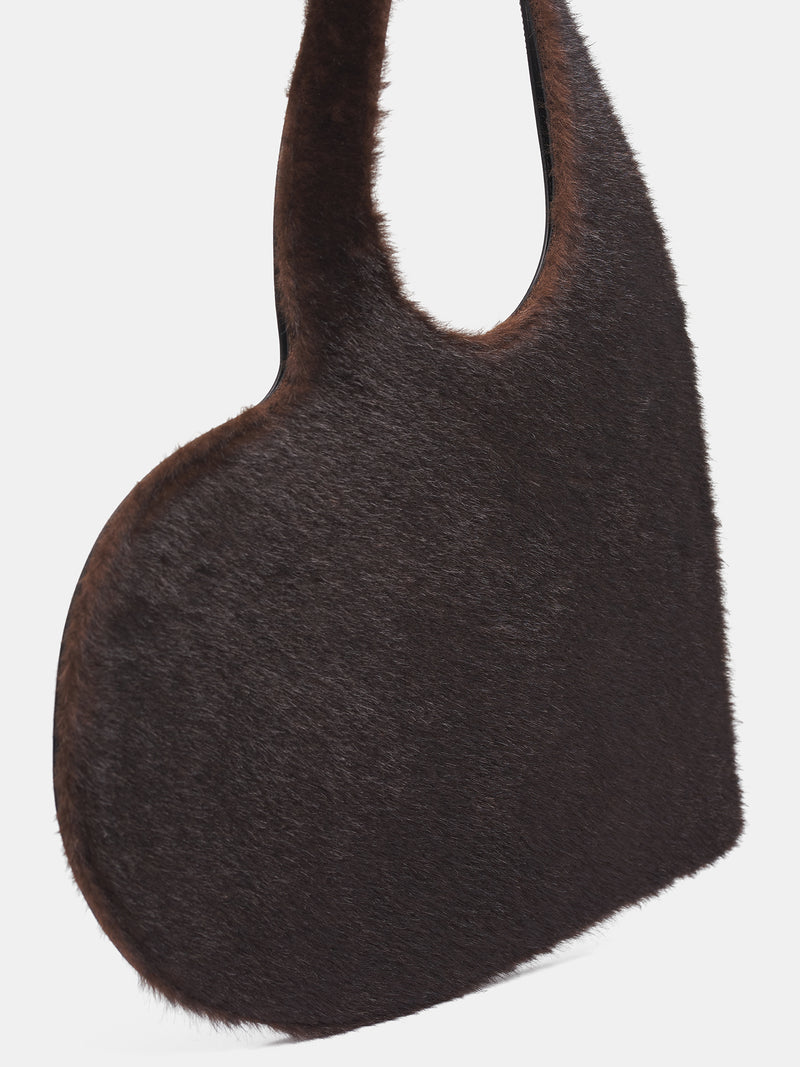 Brown Leather Fur Heart Tote (COPBA14F9015-BROWN)