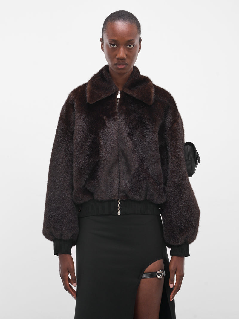 Brown Vegan Fur Bomber Jacket (COPBL33F9015-BROWN)