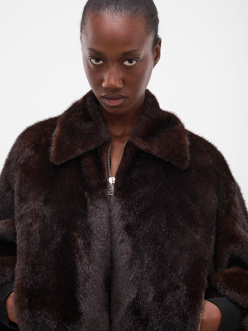 Brown Vegan Fur Bomber Jacket (COPBL33F9015-BROWN)