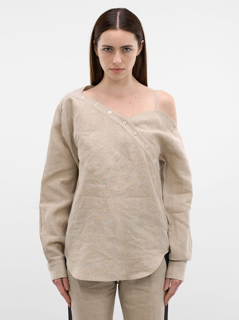 Beige Linen Asymmetric Shirt (COPCH52F2060-BEIGE)