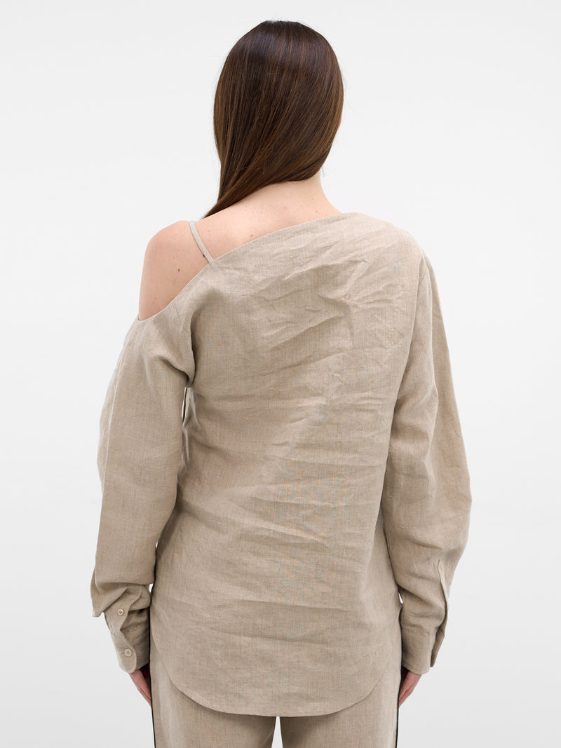 Beige Linen Asymmetric Shirt (COPCH52F2060-BEIGE)