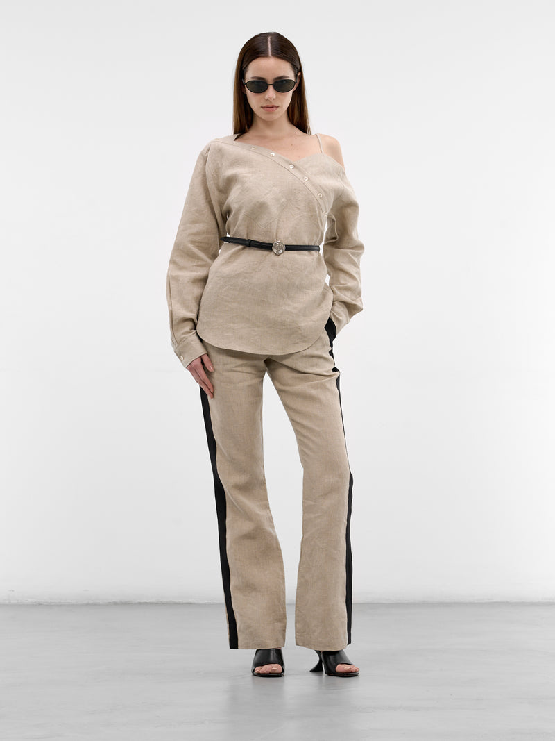 Beige Taped Linen Tailored Trousers (COPP175F2060-BEIGE)