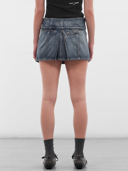 CUT-OUT DENIM MINI SKIRT 【fetico】 Blue Yoke Denim Mini Skirt (COPJ109F2055-BLUE)
