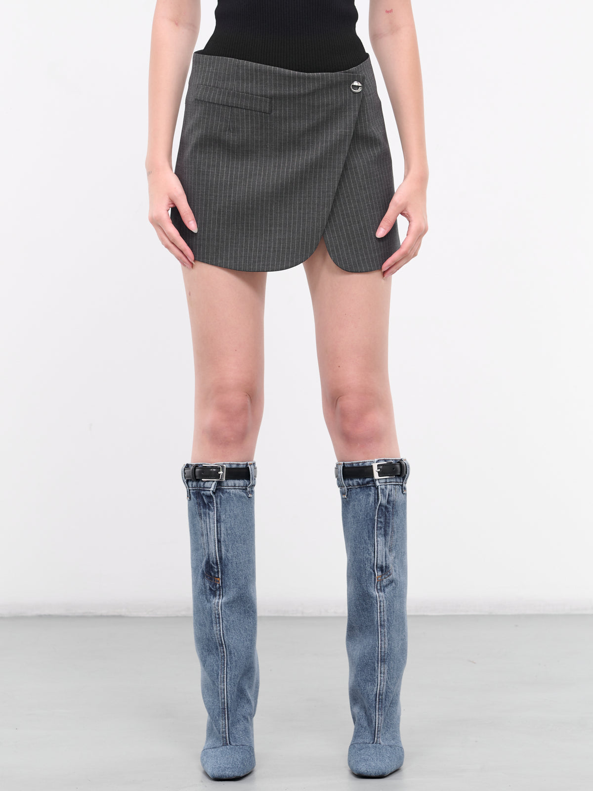 Pinstripe Wrap Mini Skirt (COPJ24140-GREY)