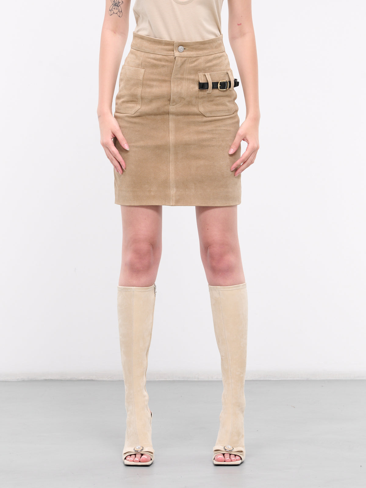Belted Pocket Mini Skirt (COPJ56859-BEIGE)