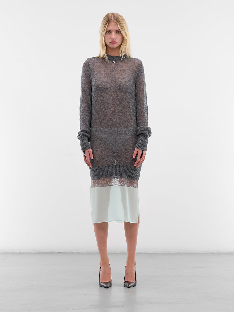 Gray Contrast Knit Midi Dress (COPML172Y100-GREY)