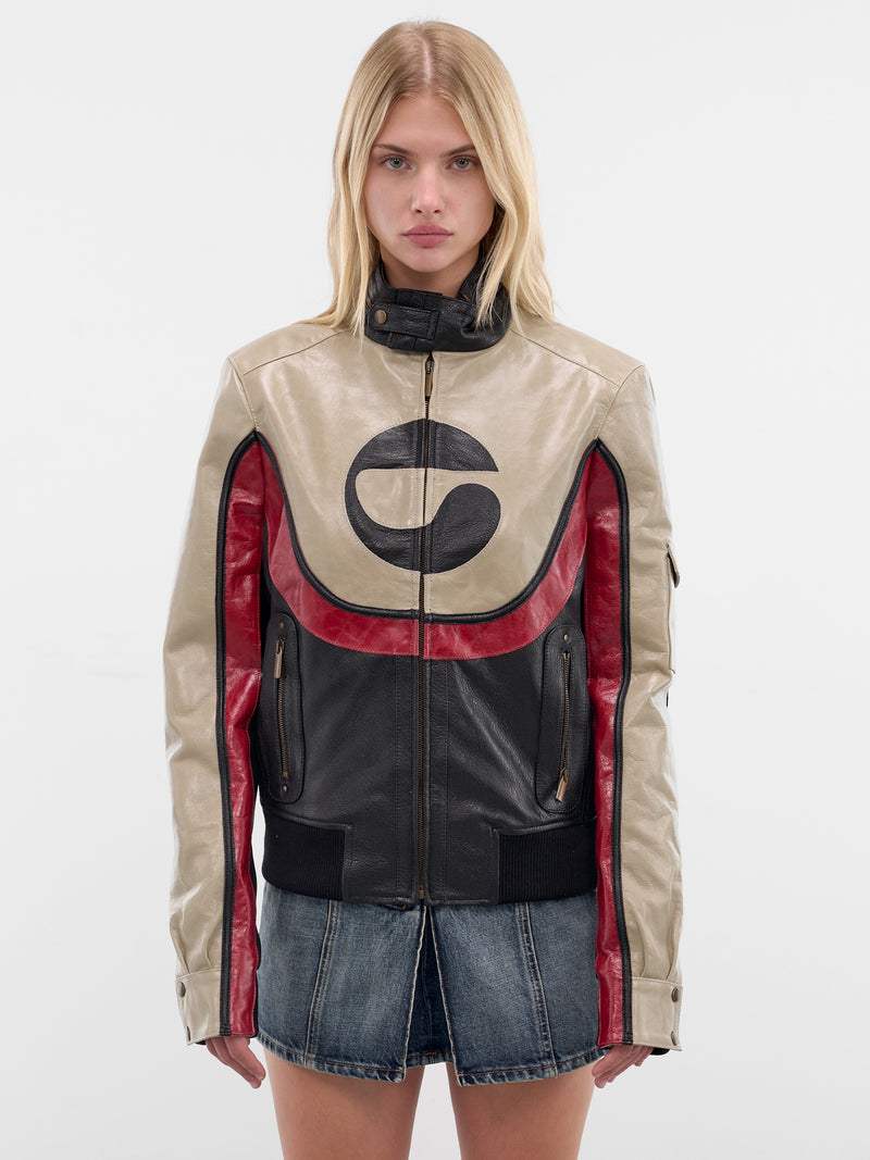 Contrast Logo Moto Leather Jacket (COPOW45F6073-MULTICOLOR)