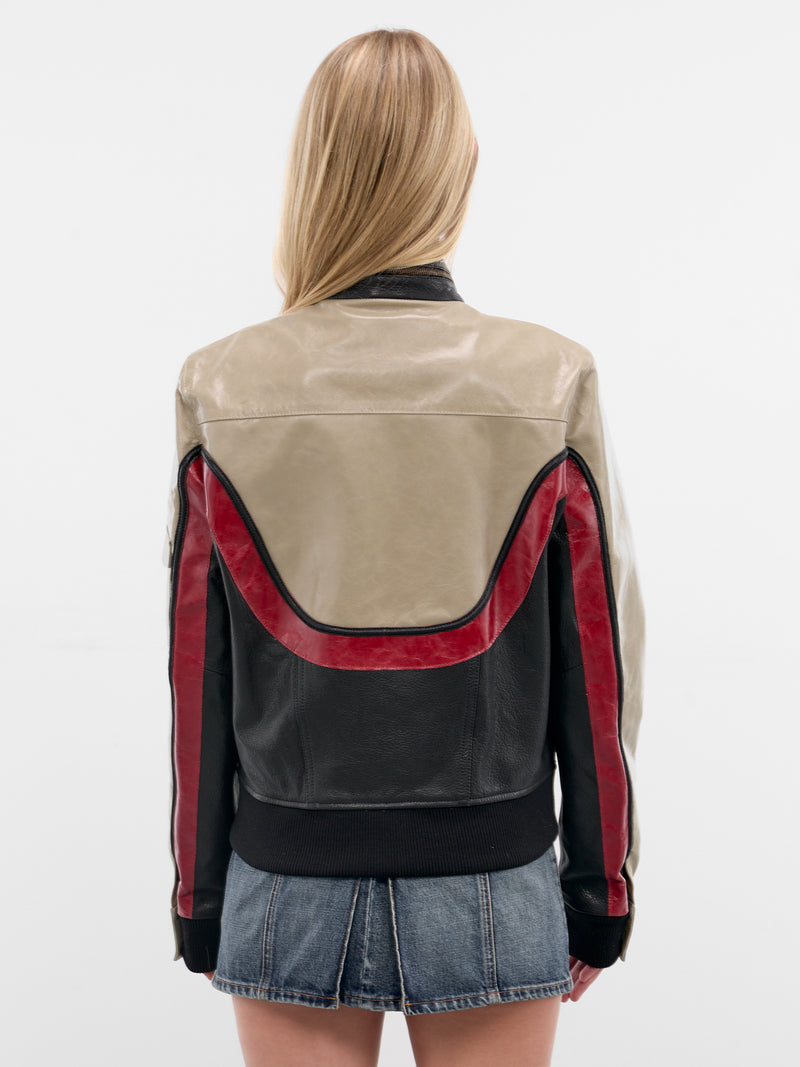 Contrast Logo Moto Leather Jacket (COPOW45F6073-MULTICOLOR)