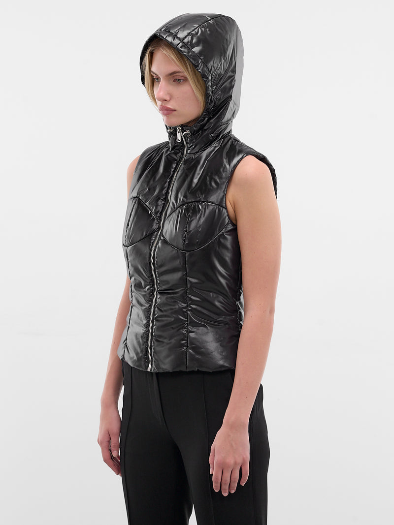 Black Quilted Hooded Puffer Vest (COPOW49F3057-BLACK)
