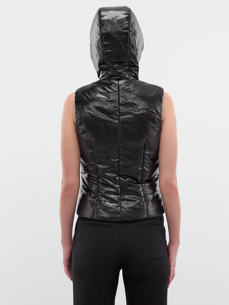 Black Quilted Hooded Puffer Vest (COPOW49F3057-BLACK)