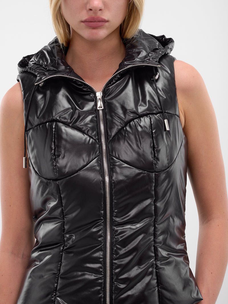 Black Quilted Hooded Puffer Vest (COPOW49F3057-BLACK)