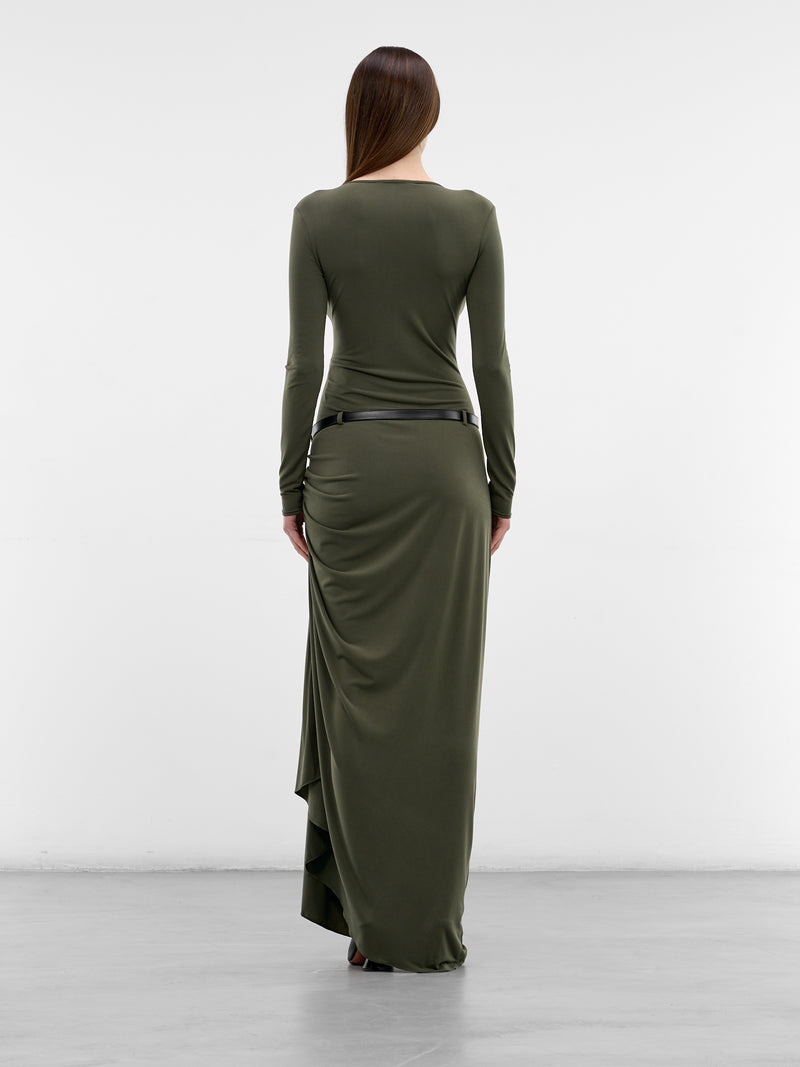 Green Suspended Jersey Belted Dress (COPR223F5022-GREEN)