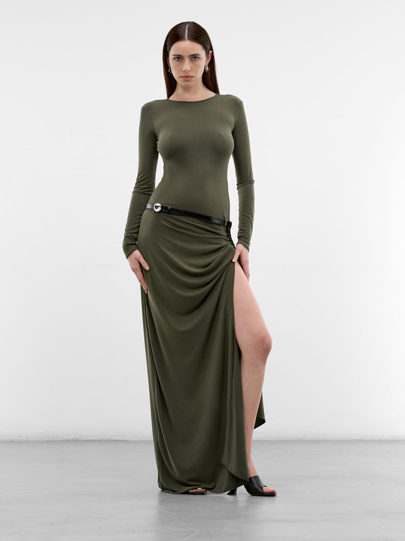 Green Suspended Jersey Belted Dress (COPR223F5022-GREEN)