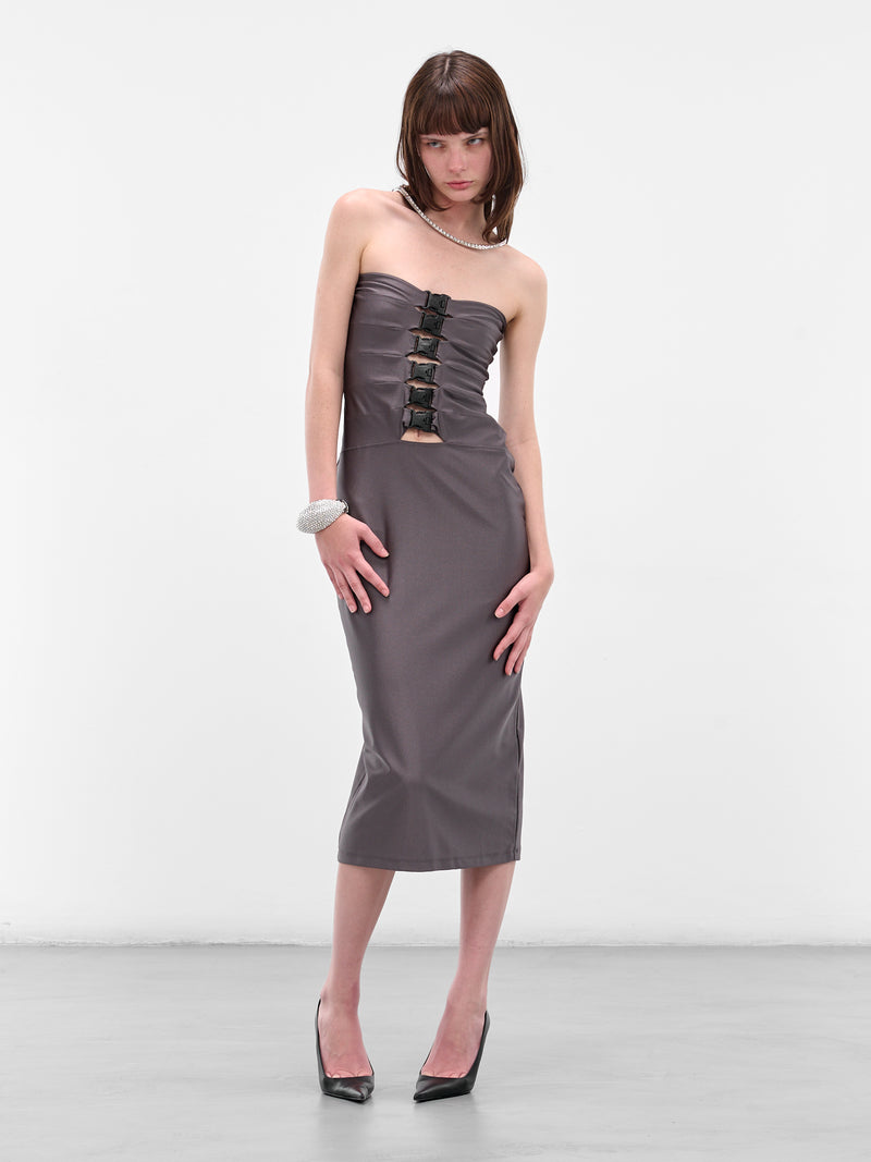 Gray Multi Buckle Midi Dress (COPR231F5001-GREY)