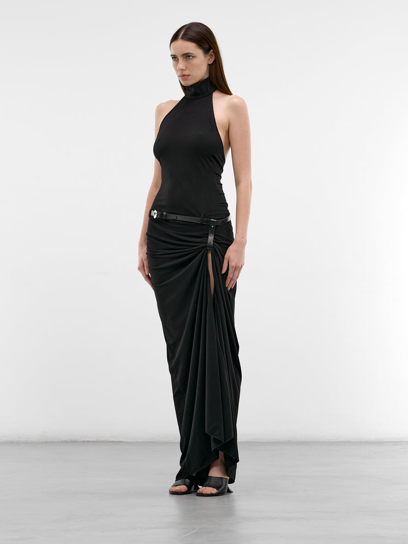 Black Suspended Halter Belted Gown (COPR238F5022-BLACK)