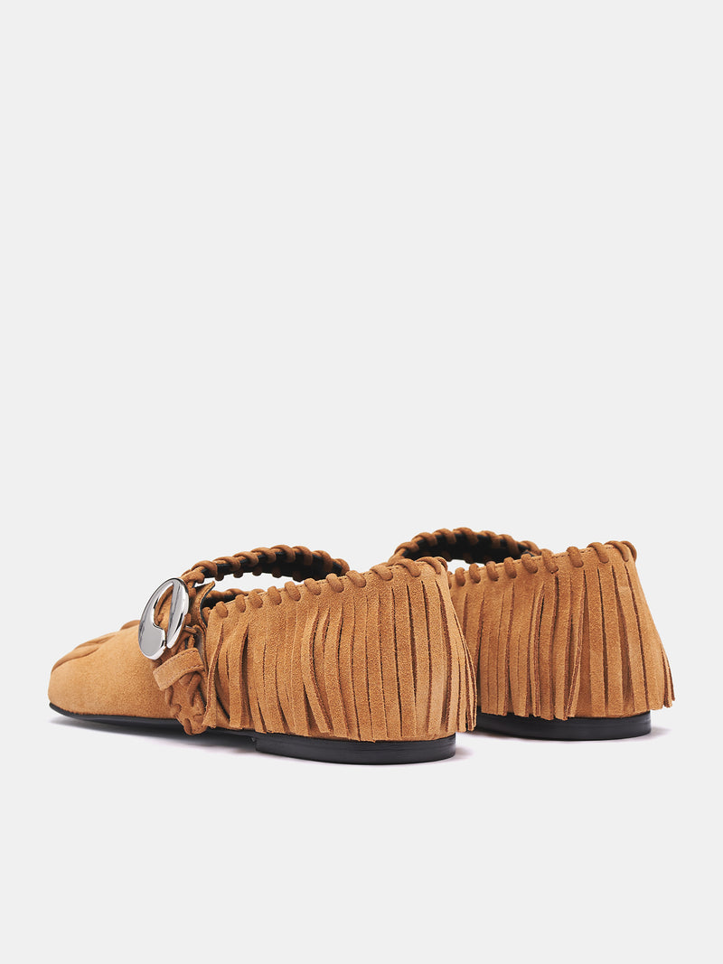 Suede Fringe Five-Toe Ballet Flat (COPSH83F6049-BROWN)