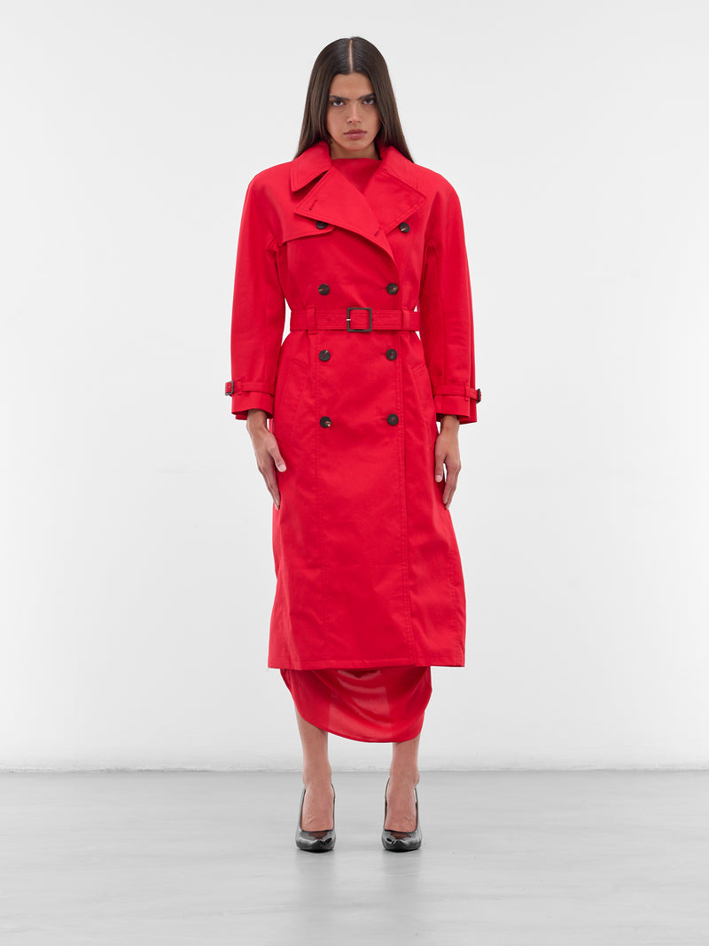 Red Slim Gabardine Trench Coat (COW00109AW00644-RED)