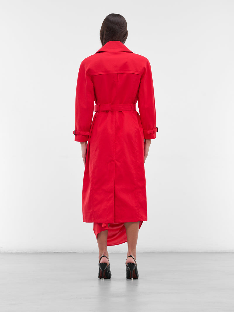 Red Slim Gabardine Trench Coat (COW00109AW00644-RED)