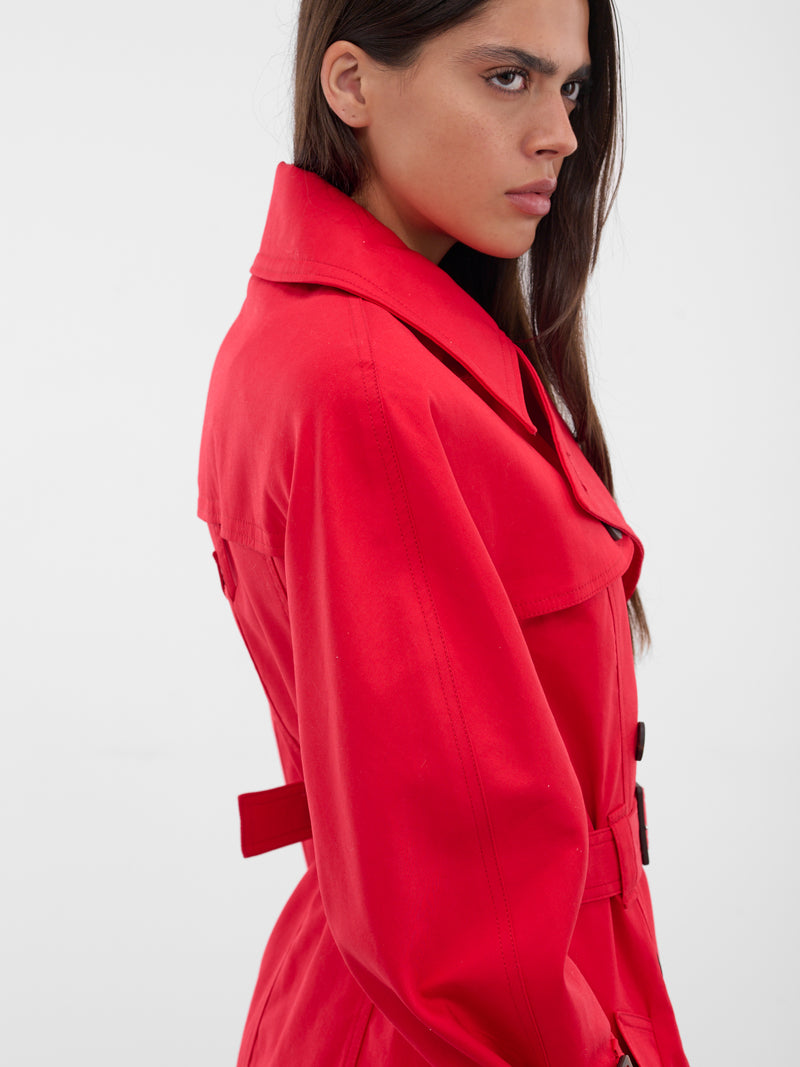 Red Slim Gabardine Trench Coat (COW00109AW00644-RED)