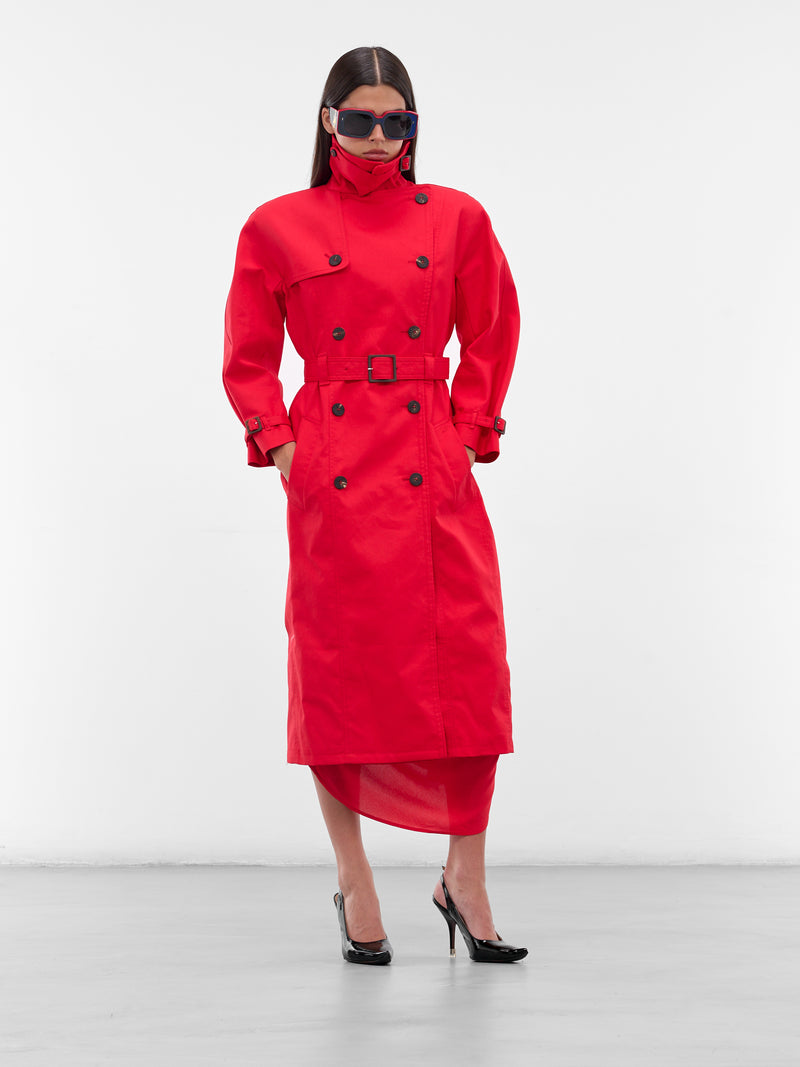 Red Slim Gabardine Trench Coat (COW00109AW00644-RED)