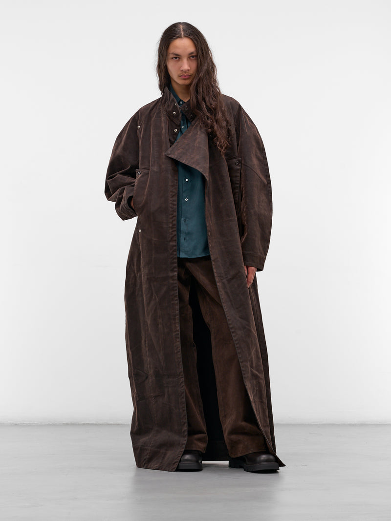 Brown Flocked Denim Wide Trousers (TRS-101-02-BROWN)