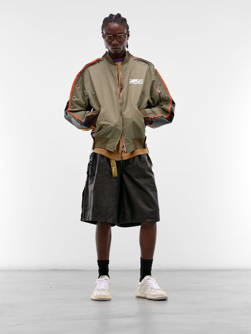 Deconstructed Combo Leather Bomber Jacket (JK-SV-NRS-1005-KHAKI)