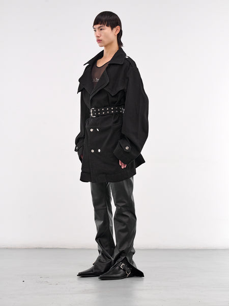 【CTHY】FRENCH ATELRER COAT noir Pu Trench Coat With Faux Fur Trim Black | Public Desire