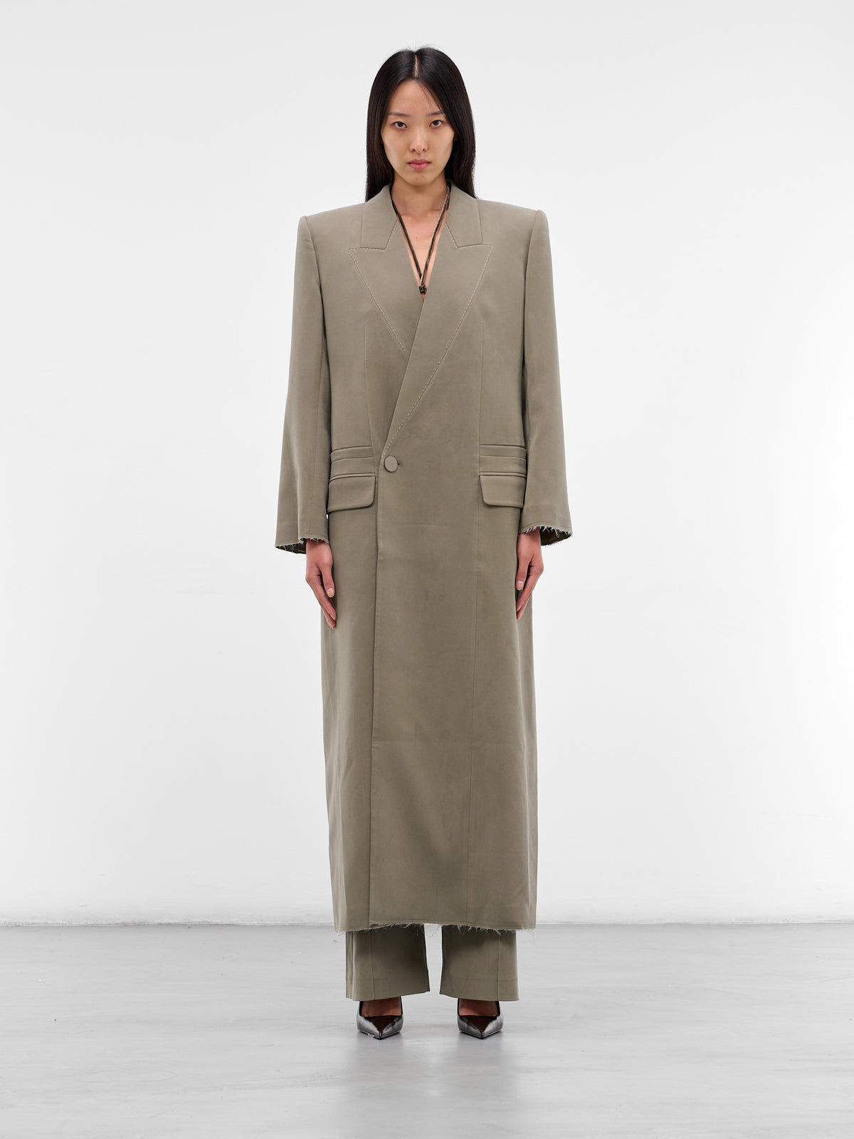 Gray Long Tailored Overcoat (CT01C2GR570-BEAN-PASTE)
