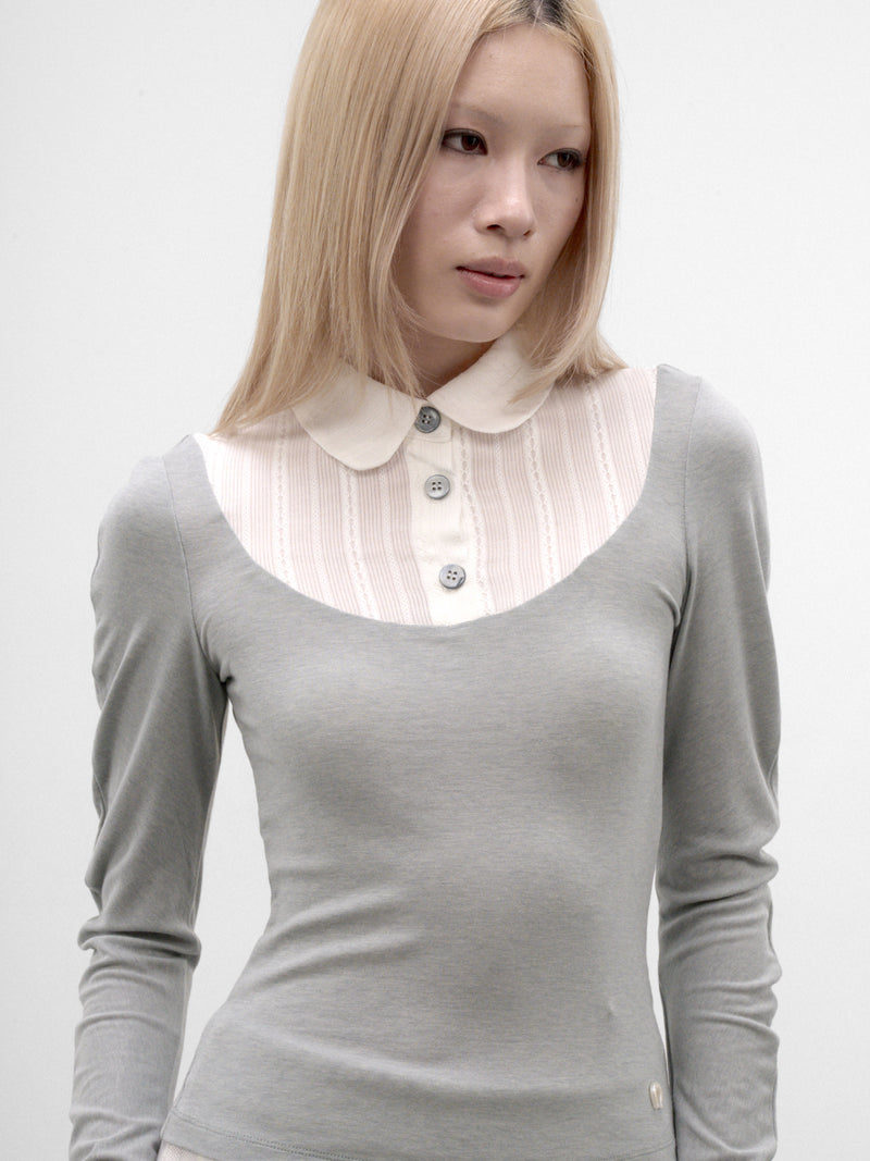 Jacquard Paneled Scimitar Sleeve Shirt (CTCA32503-SAGE-GREEN)