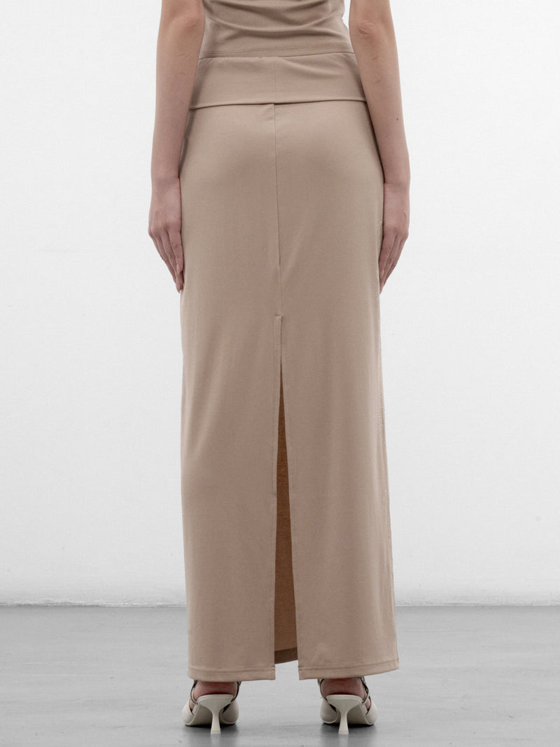 Rhinestone Foldover Waist Maxi Skirt (CUCA32507-LATTE)